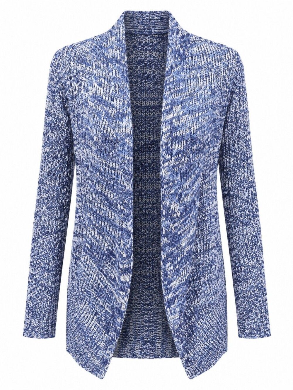 Bobbie Brooks Ladies Blue White Marble Long Length Knit Sweater Cardigan Sz L